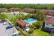 Aerial view of a pool, recreational area, and basketball court surrounded by lush landscaping at 5935 Tivoli Gardens Blvd, Orlando, FL 32829