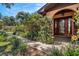 Close-up of front entry showcasing an arched entry, decorative sidelights, and manicured landscaping at 1625 Itchepackesassa Dr, Lakeland, FL 33810