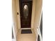 A decorative, dark-stained front door with glass insert is framed by neutral siding at 2202 Garden Lake Dr, Winter Haven, FL 33884