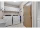 Functional laundry room with modern washer, dryer, built-in cabinets, and a utility sink at 2921 Se 38 Pl, Ocala, FL 34480