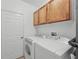 Well-lit laundry room with front load washer and dryer and plenty of cabinet space for storage at 442 Graystone Blvd, Davenport, FL 33837