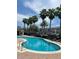 Community pool with sun loungers, palm trees, and residential buildings in the background on a sunny day at 10303 Park Commons Dr, Orlando, FL 32832