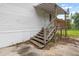 Home entrance featuring wooden steps and a covered porch, with a clear view of the house number and a secure entrance at 2912 Fletcher Ave, Lakeland, FL 33803
