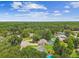 Wide aerial shot captures a house nestled among green trees with a scenic distant view at 4221 Meadowbend Ct, Lakeland, FL 33811
