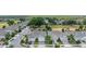 Aerial view of a residential neighborhood with well-maintained homes, green spaces, and tree-lined streets at 1890 Flora Pass Pl, Kissimmee, FL 34747