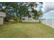Large, fenced backyard with mature trees, offering privacy and ample space at 4462 Iris S St, Lakeland, FL 33813