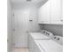 Clean laundry room with white cabinetry and modern washer and dryer units at 433 Woodcrest St, Winter Springs, FL 32708