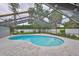 Backyard with pool under screened enclosure surrounded by a concrete deck and tropical foliage at 1034 Brighton Way, Lakeland, FL 33813