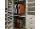 Organized walk-in closet featuring adjustable shelving, drawers, hanging rods, and storage bins for versatile wardrobe solutions at 7144 Remington Oaks Loop, Lakeland, FL 33810