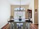 Cozy dining room features a dark wood table, white chairs, and decorative chandelier at 449 Moscato Dr, Davenport, FL 33897