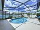 Enclosed pool area with a sparkling pool, patio, and backyard views at 449 Moscato Dr, Davenport, FL 33897
