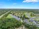 A captivating aerial shot showcasing a golf course community nestled around a serene lake and lush landscapes at 414 Long Cove Ct, Ormond Beach, FL 32174