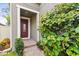Inviting entryway with a maroon door, brick walkway, and lush green landscaping at 1553 Amber Leaf Cir, Ocoee, FL 34761