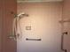 This bathroom features pink tiles, a shower head, and hand rails at 1629 Lindsey Ter, Deltona, FL 32725