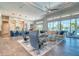 Open concept living room and kitchen with modern furniture and large windows at 12902 Sw 138Th Loop, Dunnellon, FL 34432