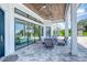 Covered outdoor patio with comfortable seating and views of the pool at 12902 Sw 138Th Loop, Dunnellon, FL 34432