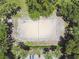 Aerial view of a sand volleyball court with mature shade trees offering privacy and a cool breeze at 297 Beacon Pointe Dr, Ocoee, FL 34761