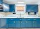 A kitchen featuring sleek blue cabinets, stylish hardware, and ample counter space with a bright window at 1938 E Fern Rd, Lakeland, FL 33801