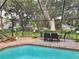 Screened-in pool area with patio furniture and manicured landscaping offers a relaxing outdoor retreat at 909 Heatherbrook Dr, Auburndale, FL 33823