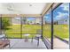 Screened patio with outdoor seating overlooks the manicured backyard at 1032 Kelsea Cir, The Villages, FL 32159