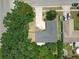 Aerial view captures a single-story home with a driveway, surrounded by green trees on a sunny day at 3300 Glen Village Ct, Orlando, FL 32822