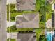 Aerial view of the property showing the roof, landscaping, and backyard features, including a pool at 1111 Bassano Way, Orlando, FL 32828