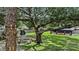 Backyard featuring a custom tree hammock, lush lawn, swimming pool, and mature oak trees at 4621 Musket Dr, Lakeland, FL 33810