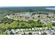 Aerial view showcases a condo community nestled in a lush landscape near a serene lake at 523 Club Cir, Lakeshore, FL 33854