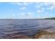 Expansive view of a serene lake under a blue sky with scattered clouds from a rocky shoreline at 1440 12Th St, Clermont, FL 34711