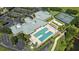 Aerial view showing a community clubhouse with pool, tennis and sports courts at 2925 Dayton Dr, Winter Haven, FL 33884