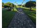 Brick walkway, framed by manicured lawns and hedges, creates an inviting path through this community at 8923 Cuban Palm Rd, Kissimmee, FL 34747
