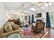 Bright living room featuring a skylight, brick fireplace, and traditional decor at 6642 Parson Brown Dr, Orlando, FL 32819
