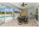Enclosed patio with dining area, offering views of the beautiful private pool and backyard at 1610 Sherwood Lakes Blvd, Lakeland, FL 33809