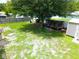 Spacious backyard with lush green lawn, mature shade tree, sheds and a chicken coop at 1841 Talmadge St, Deland, FL 32724