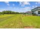 Backyard view features a long grassy green space with privacy landscaping at 6068 Sacred Oak Ave, Mount Dora, FL 32757