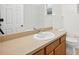 Bathroom featuring a vanity with wood cabinets, a white sink, a large mirror, and a toilet at 1760 Mountclair Ct, Mount Dora, FL 32757