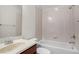 Standard bathroom with shower/tub combo with pastel tile surround and a single sink vanity at 111 Asterbrooke Dr, Deland, FL 32724