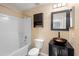 Clean bathroom with a tub, toilet and vessel sink at 3435 Arabesque Dr, Deland, FL 32724