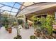 Relaxing screened patio featuring abundant potted plants at 210 Brookgreen Way, Deland, FL 32724