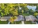Aerial shot showcasing a cozy single-story home with a serene lake backdrop and lush trees at 522 Powers Ave, Port Orange, FL 32127