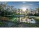 Picturesque pond surrounded by trees, reflecting the sunlight and enhancing the property's natural beauty at 227 N Putnam Grove Rd, Oak Hill, FL 32759