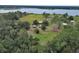 Aerial view showing home, large lot, and lake access at 180 Robinson Ln, Seville, FL 32190