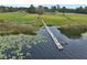 Aerial view of a wooden dock extending into a lake at 180 Robinson Ln, Seville, FL 32190