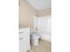 Clean bathroom with white vanity and tub/shower combo at 1911 S Palomar Dr, Deltona, FL 32738