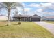 Charming one-story house with gray exterior, landscaping, and a two-car garage at 3164 Chamberlain St, Deltona, FL 32738