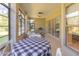 Relaxing screened porch with seating area and table for dining at 3605 Galway Ln, Ormond Beach, FL 32174
