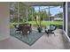 Relaxing screened porch with wicker furniture and green rug at 713 Powderhorn Cir, Lake Mary, FL 32746