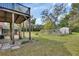 Large backyard with a partially covered deck, shed, and a fenced dog run providing room for recreation and relaxation at 2170 Wilmhurst Rd, Deland, FL 32720