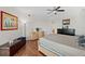 Bedroom with king-size bed, wood floors, and plenty of storage at 1925 S Atlantic Ave # 703, Daytona Beach, FL 32118