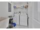 Bright laundry room with washer, dryer and storage shelves at 1450 Alden St, Deland, FL 32720